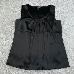 St. John Black Charmeuse Drape Front Tank